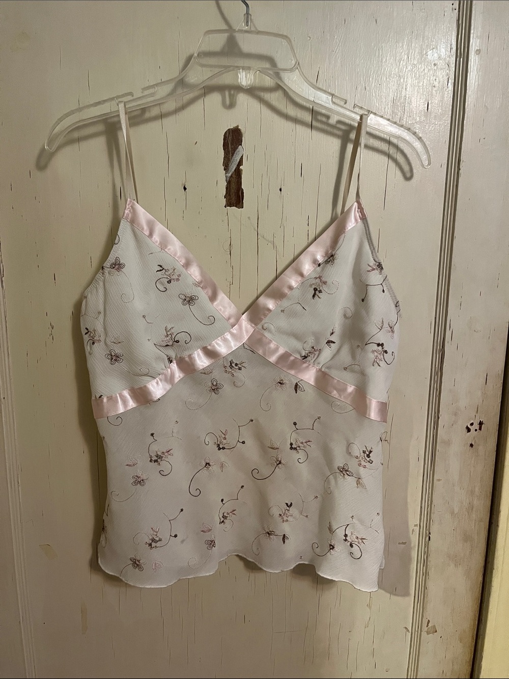 Body Central White Camisole with Pink Satin Accents